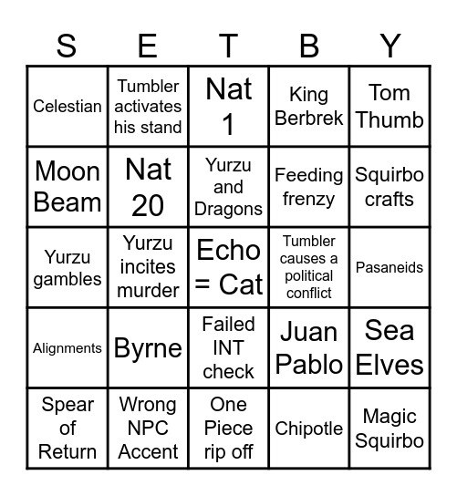 Eaarsuric Ocean Bingo Card