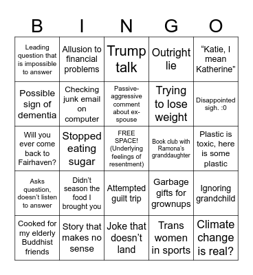 Grandparent bingo Card