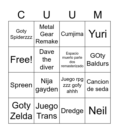 Cursed Bingo Card