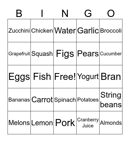 Better choices Bingo Card