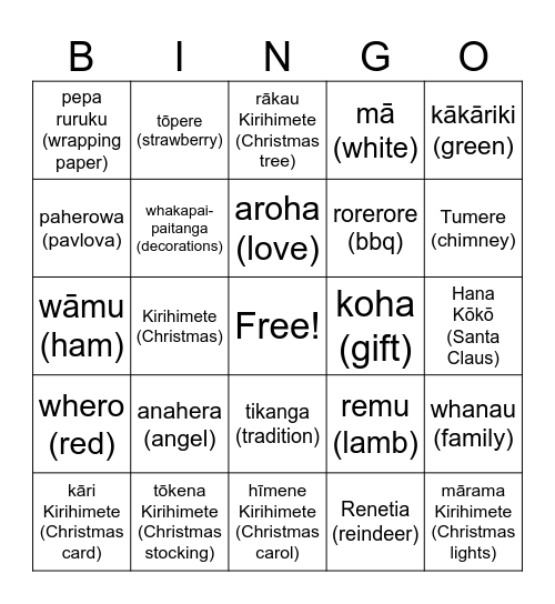 Kirihimete Bingo Card