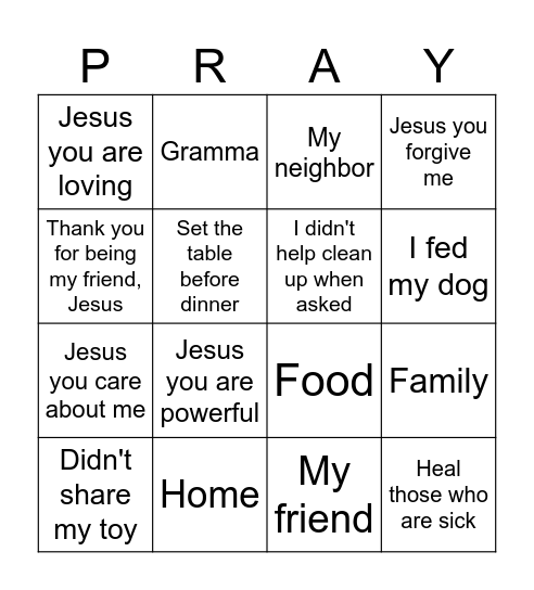 Talk to Jesus Bingo Card