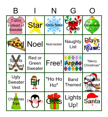 Ugly Christmas Sweater Bingo Card