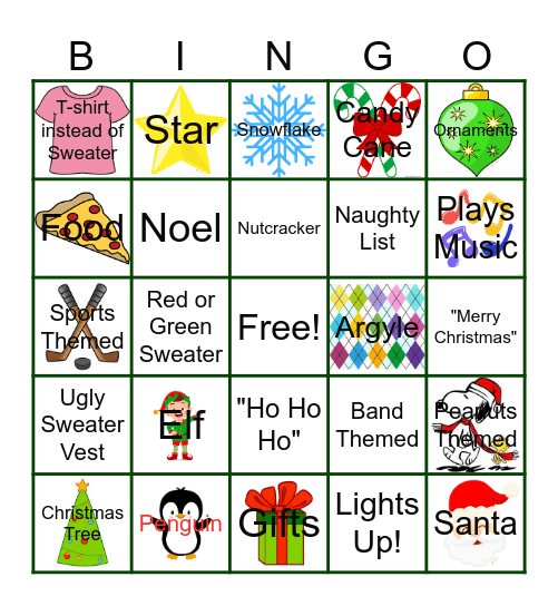 Ugly Christmas Sweater Bingo Card