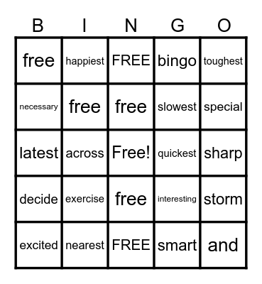 Sariyah card 2 Bingo Card