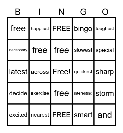 Sariyah card 2 Bingo Card