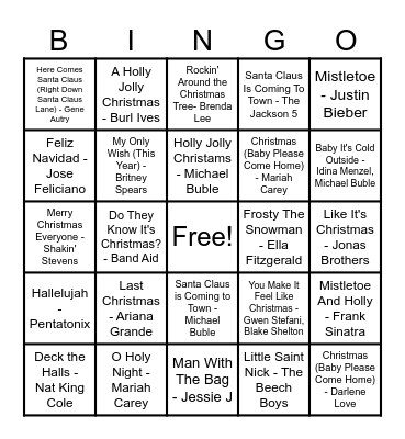 NRU Asterix Christmas Music Bingo Card