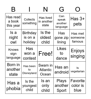 Get to Know You BINGO! Bingo Card