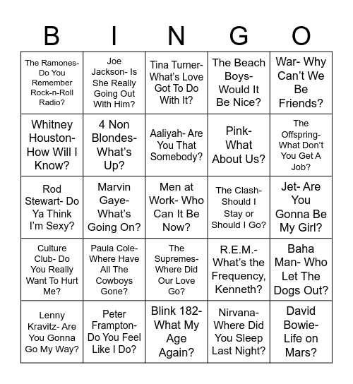 Radio Bingo 25 Questions Bingo Card