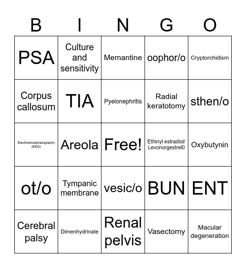 BIO206 Final Exam BINGO Review Bingo Card