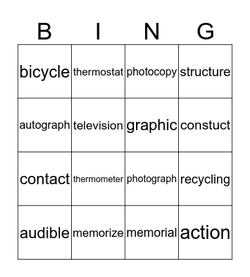 UNITS 3-4 Bingo Card