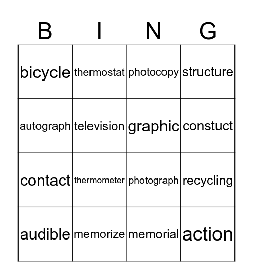 UNITS 3-4 Bingo Card