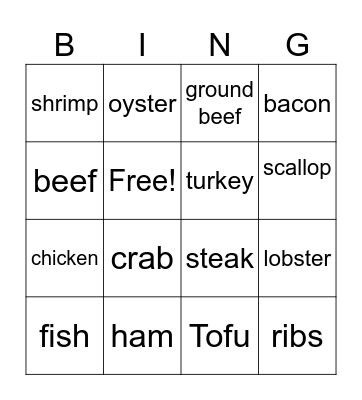 Types of Protein Bingo Card