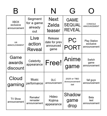 804 Awards Bingo Card