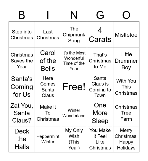 Christmas Music Bingo Card