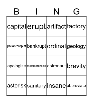 UNITS 5-6 Bingo Card