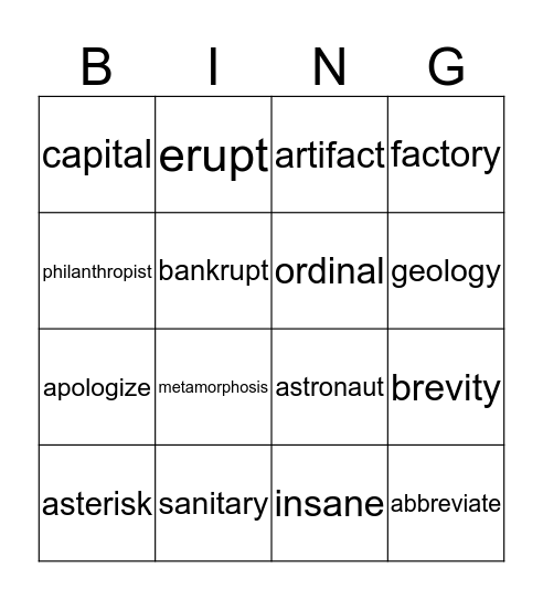 UNITS 5-6 Bingo Card