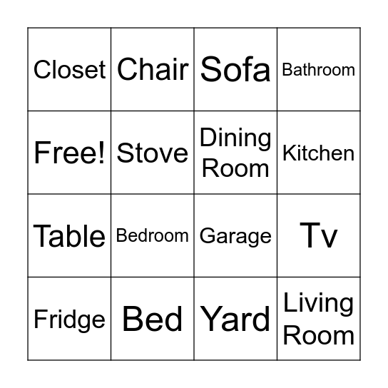 FURNITURE & PARTS OF THE HOUSE Bingo Card