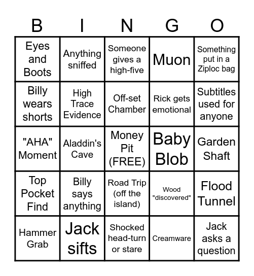 Curse of Oak Island Bingo Card