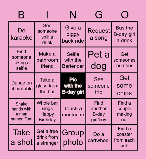 BIRTHDAY BAR CRAWL Bingo Card