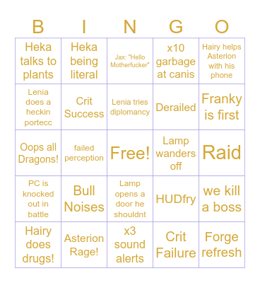 Bobvesh Bingo Card