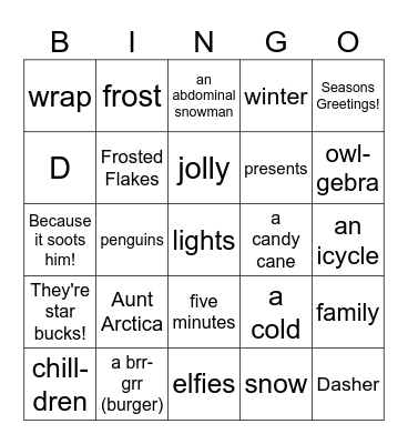 WIT Holiday Party Bingo Card