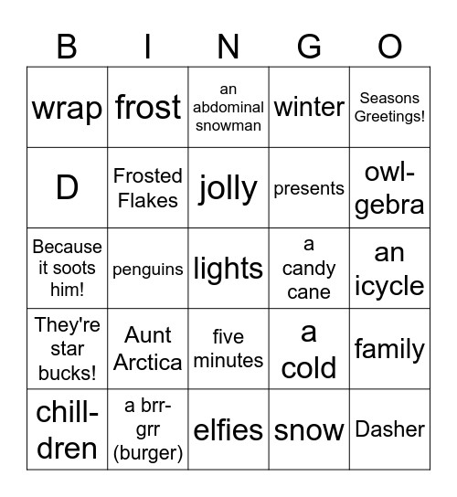 WIT Holiday Party Bingo Card