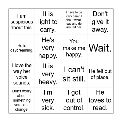 Harriet Gets Carried Away Bingo Card