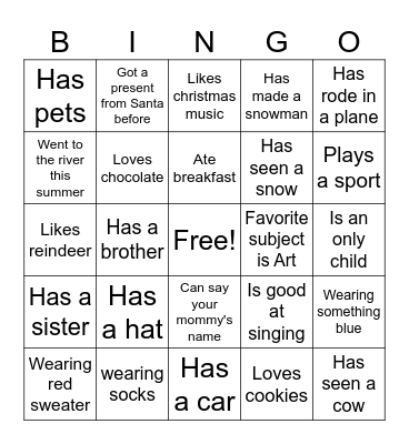 Sit Down - Stand Up Table BINGO Card
