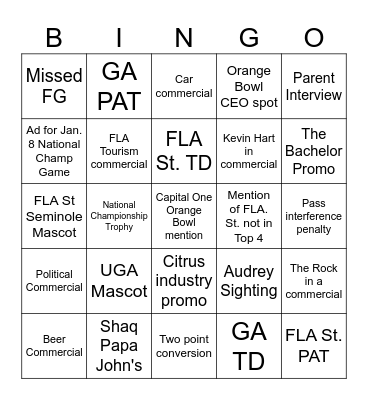 Orange Bowl Bingo! Bingo Card