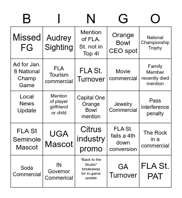 Orange Bowl Bingo! Bingo Card