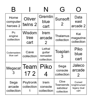 Evercade 2024 Bingo Card