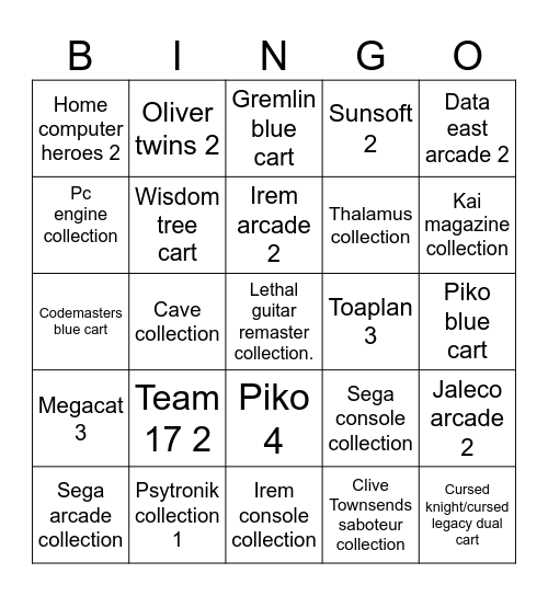 Evercade 2024 Bingo Card