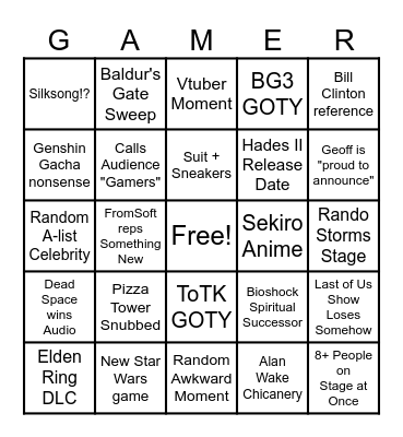 Game Awards 2023 Bingo Card