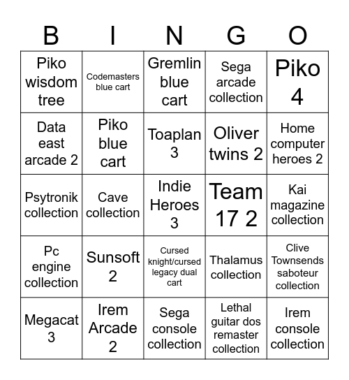 2024 Evercade/Super Pocket Bingo Card