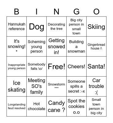 Xmas Romcom BINGO Card