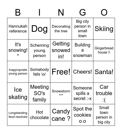 Xmas Romcom BINGO Card