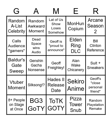 Game Awards 2023 Bingo V2 Bingo Card