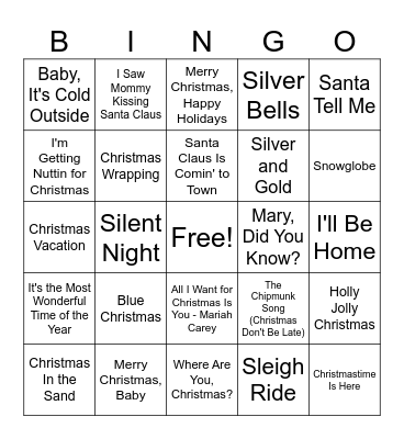 Christmas Songs Bingo Card