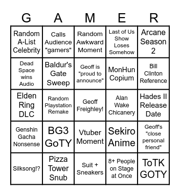 Game Awards 2023 Bingo V2 Bingo Card