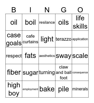 Vocabulary Bingo Card