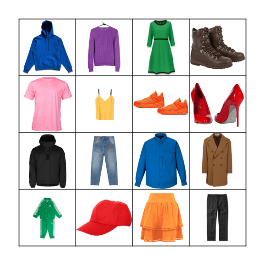 CLOTHES Bingo Card