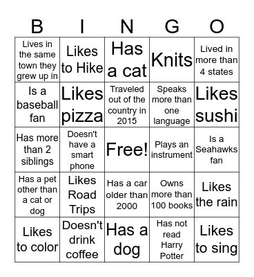 Pathways Bingo Card