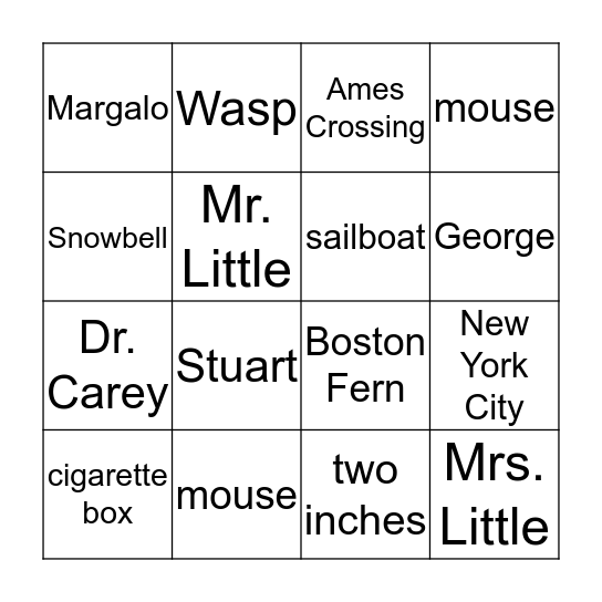 Stuart Little Bingo Card