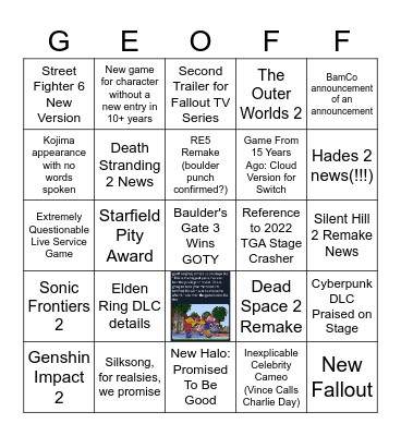 Groupchat The Game Awards Bingo Card