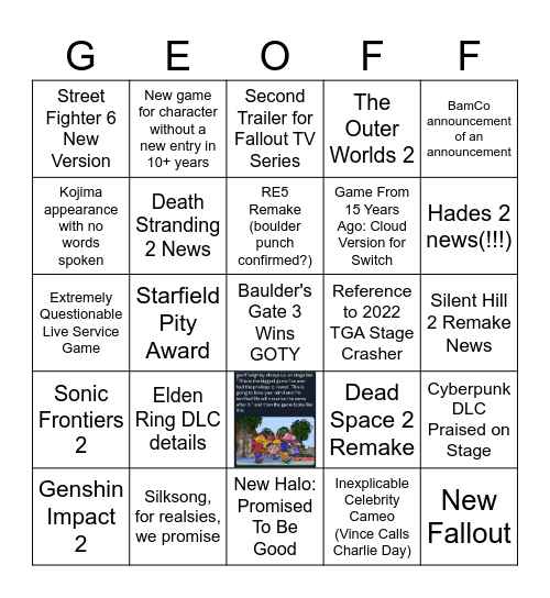 Groupchat The Game Awards Bingo Card