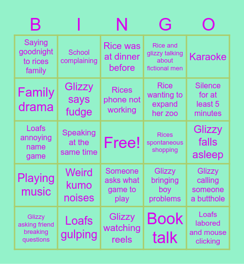 Rice, Glizzy, Loaf Bingo Card