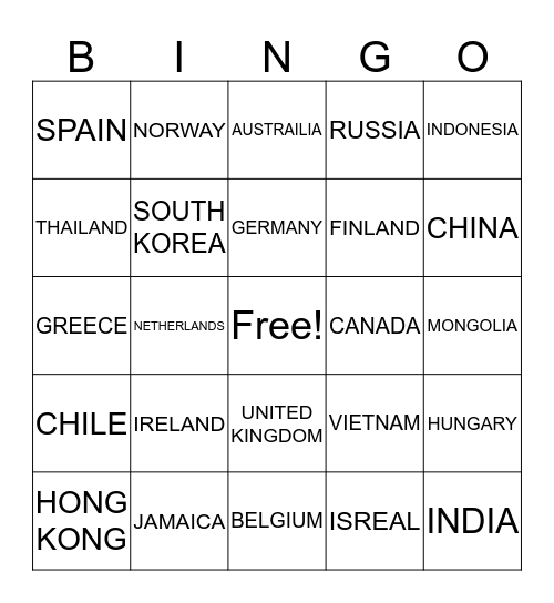 World Bingo Card