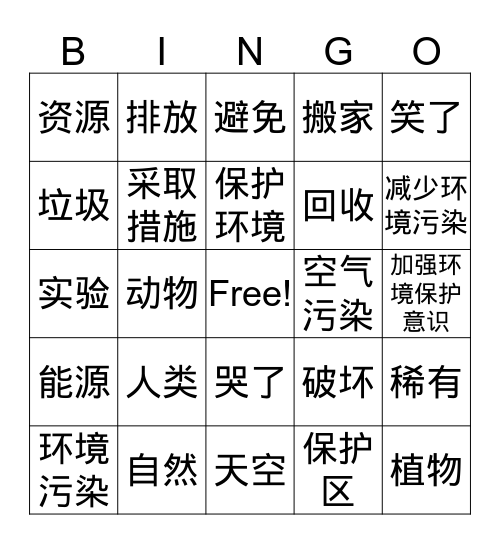 环境  Bingo Card