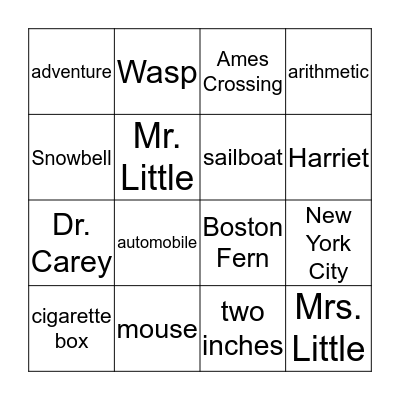 Stuart Little Bingo Card